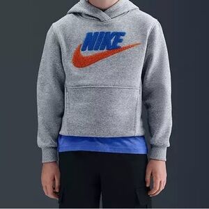 Nike Kids Gray Hoodie with Blue and Orange Swoosh